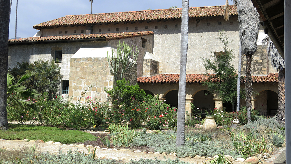 The peaceful courtyard garden at the mission in Santa Barbara