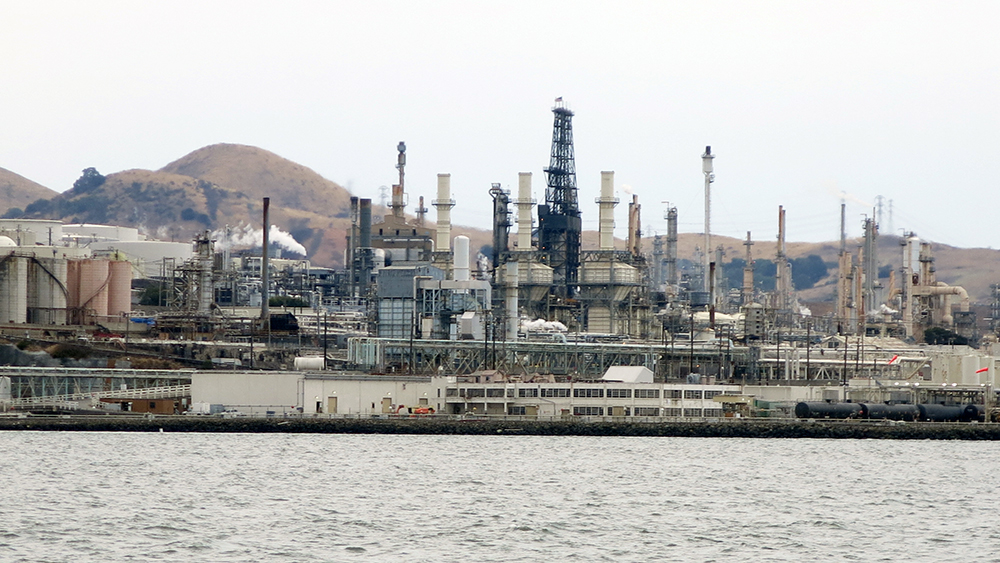 An oil refinery at the entrance to the Carquinez Strait