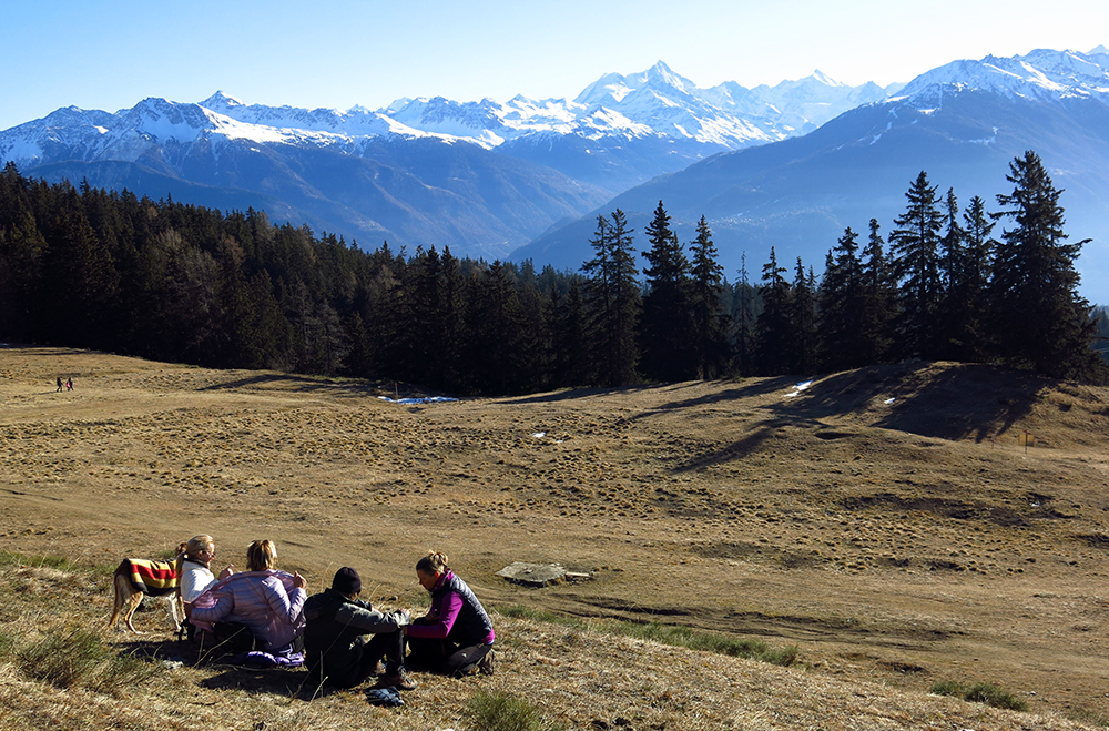 A picnic on the piste in Crans-Montana where we normally ski!