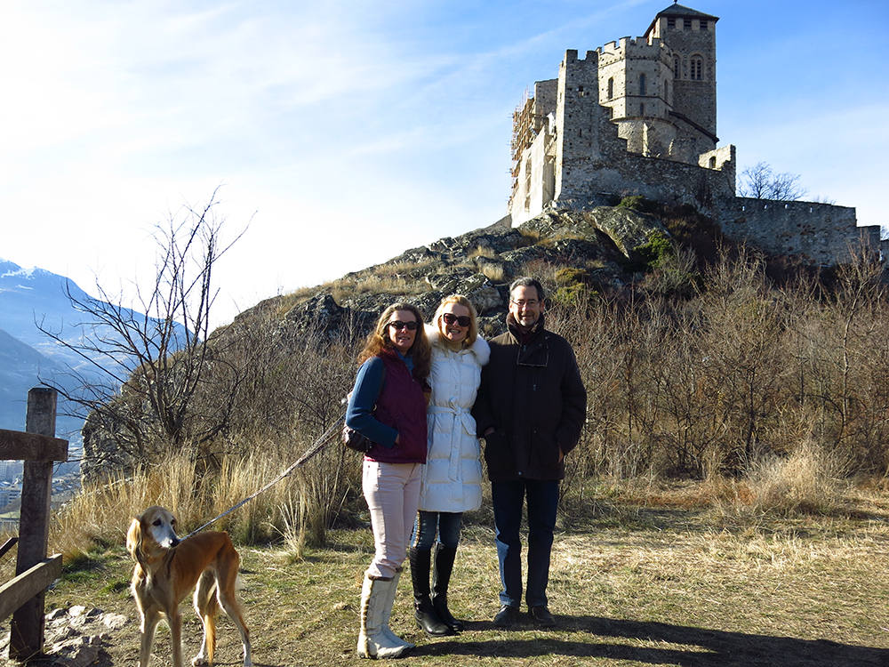 Enjoying the cold winter sunshine in Sion with Josephine and Andre