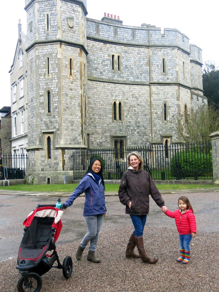 Enjoying a walk with Evie outside Windsor Castle