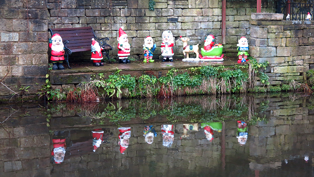 Godwotery on display on the bank of the Leeds-Liverpool canal