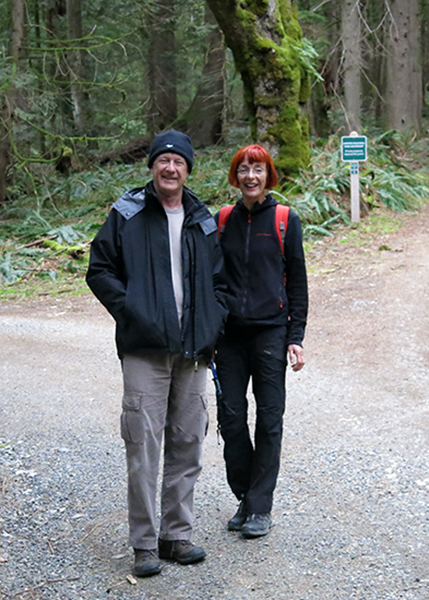 Neil and Heather on a walk on Bowen Island