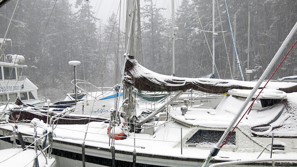 Snowed in at the boat yard in Canoe Cove